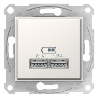 Розетка USB подвійна, Слонова кістка, Sedna SDN2710223