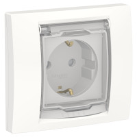 Розетка з з/к зі шторками і кришкою IP44, 16А, з рамкою, гвинтові клеми, білий, Unica NEW NU003718