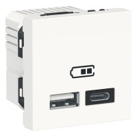 Розетка USB 2.0 зарядна подвійна, 2.4А,  A+C, 2 модуля, білий, Unica NEW NU301818