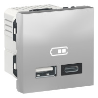 Розетка USB 2.0 зарядна подвійна, 2.4А,  A+C, 2 модуля, алюміній, Unica NEW NU301830