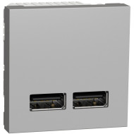 Розетка USB 2.0 зарядна подвійна 2.1А, 2 модуля, алюміній, Unica NEW NU341830