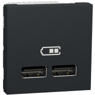 Розетка USB 2.0 зарядна подвійна 2.1А, 2 модуля, антрацит, Unica NEW NU341854