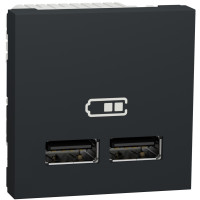 Розетка USB 2.0 зарядна подвійна 2.1А, 2 модуля, антрацит, Unica NEW NU341854